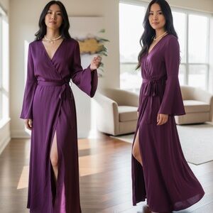 Elegant Purple Wrap Style Maxi Jumpsuit